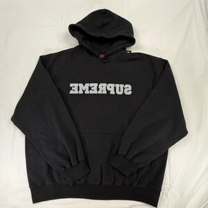 Supreme Inverted Logo Hooded Sweatshirt Black SS25 Mens XXL Made in Portugal